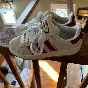 adidas Kids Campus Sneakers in White with Red Stripes